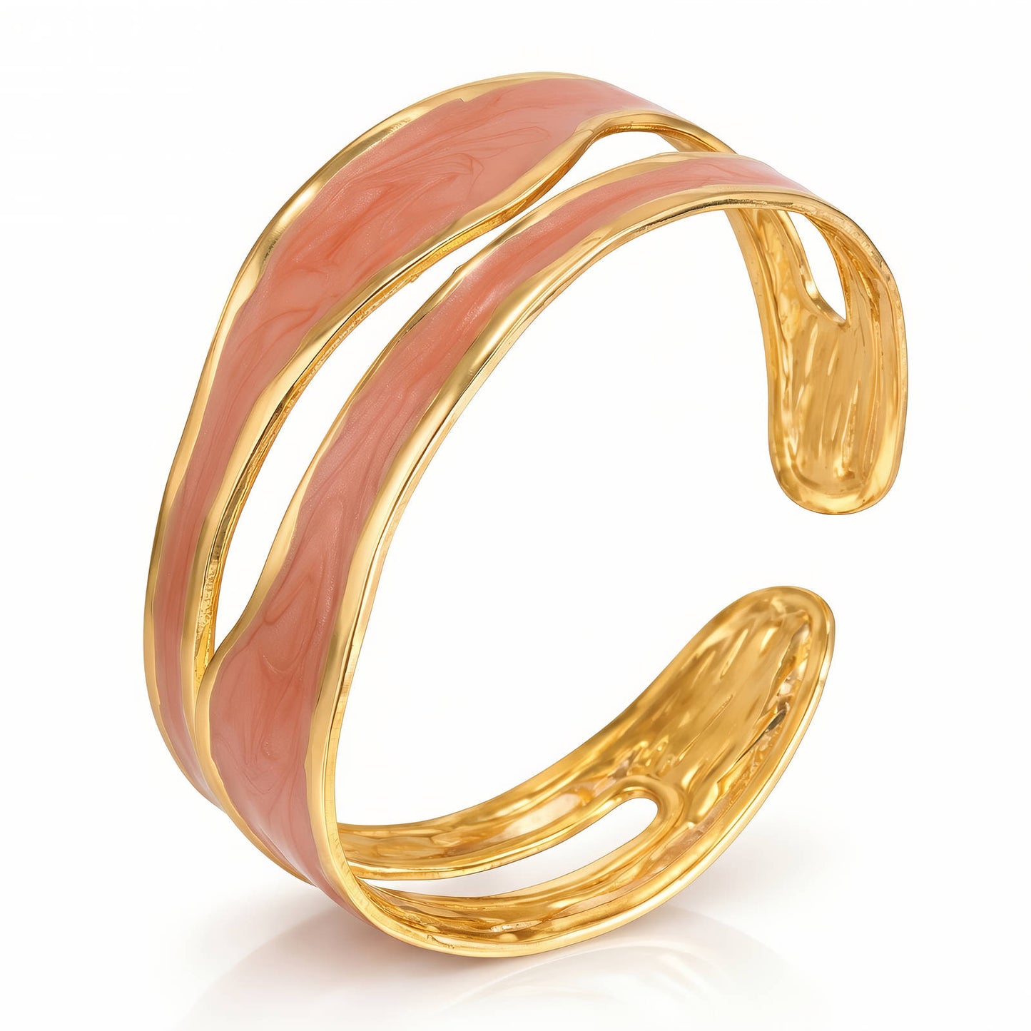 Triple Band Enamel Stripe Cuff Bracelet 18K Gold Plated