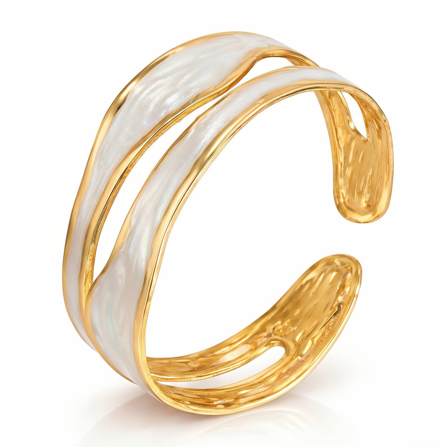 Triple Band Enamel Stripe Cuff Bracelet 18K Gold Plated