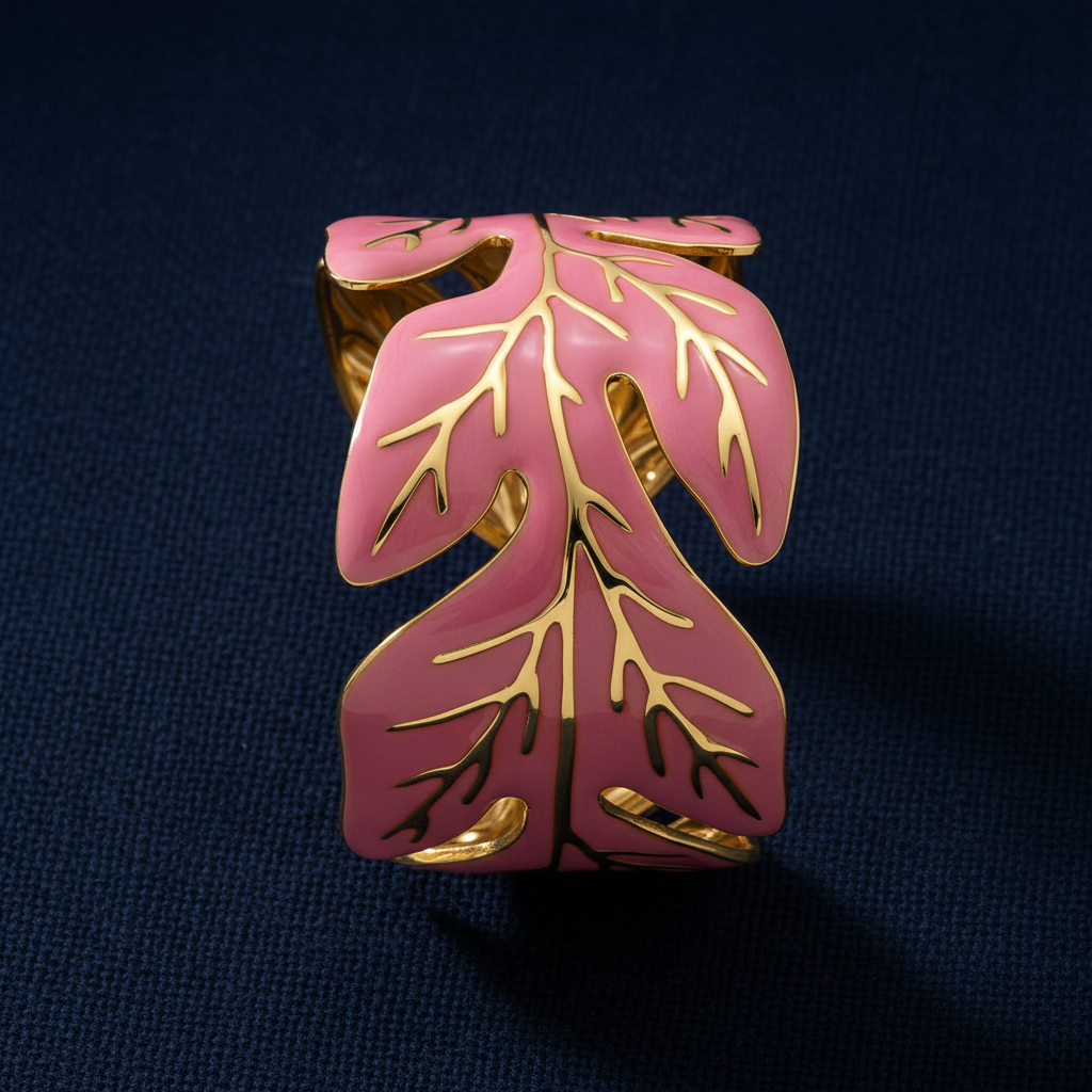Botanical Leaf Enamel Cuff Bracelet 18K Gold Plated
