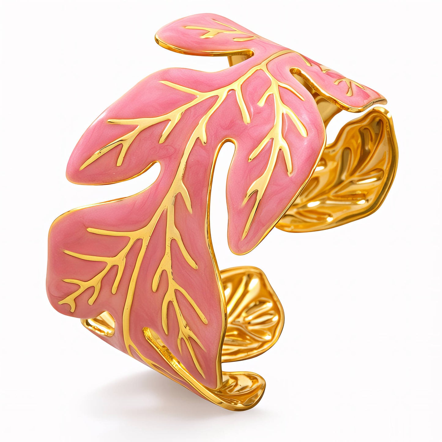 Botanical Leaf Enamel Cuff Bracelet 18K Gold Plated
