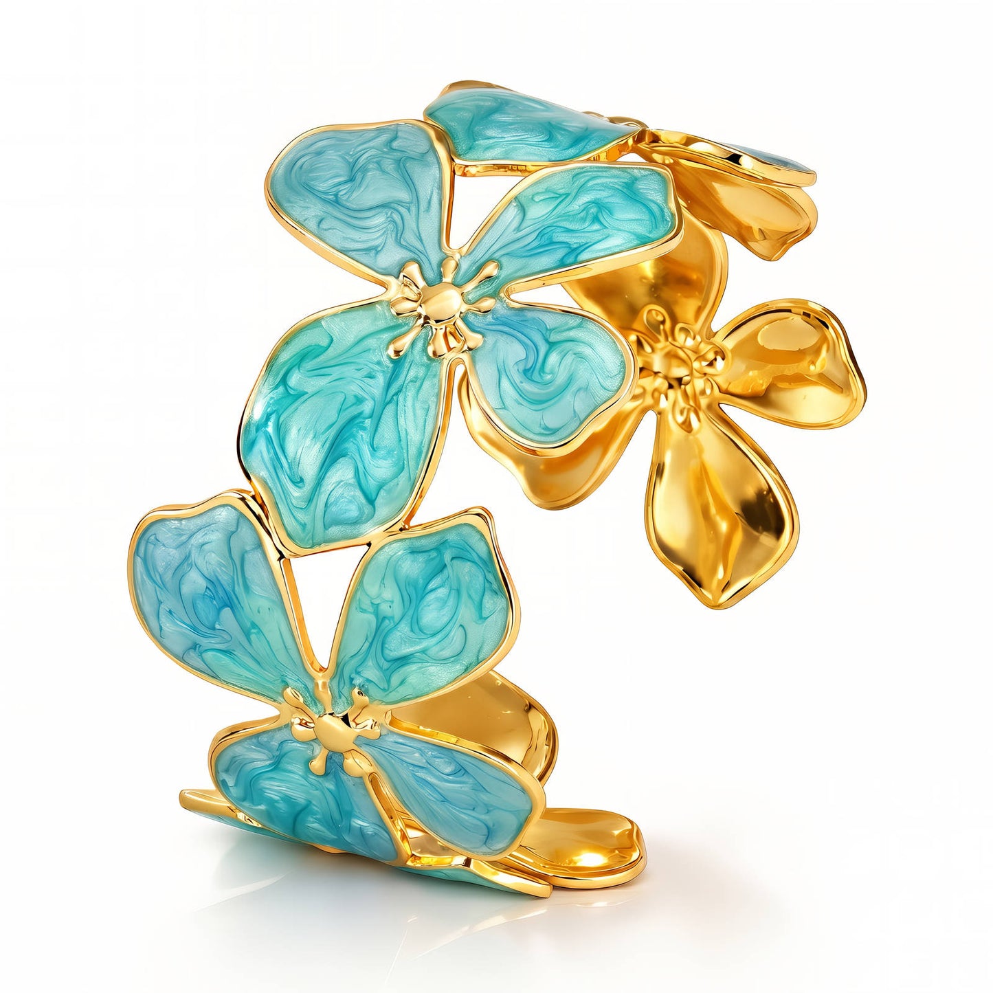 Floral Enamel Cuff Bracelet 18K Gold Plated