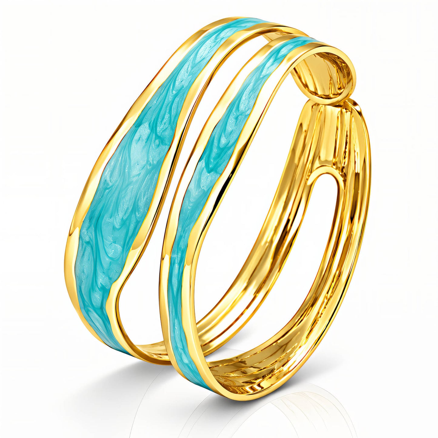 Triple Band Enamel Stripe Cuff Bracelet 18K Gold Plated