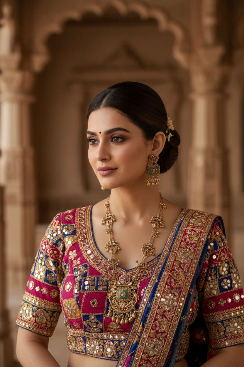 Temple Jewelry Necklace Set with Chandbali Earrings