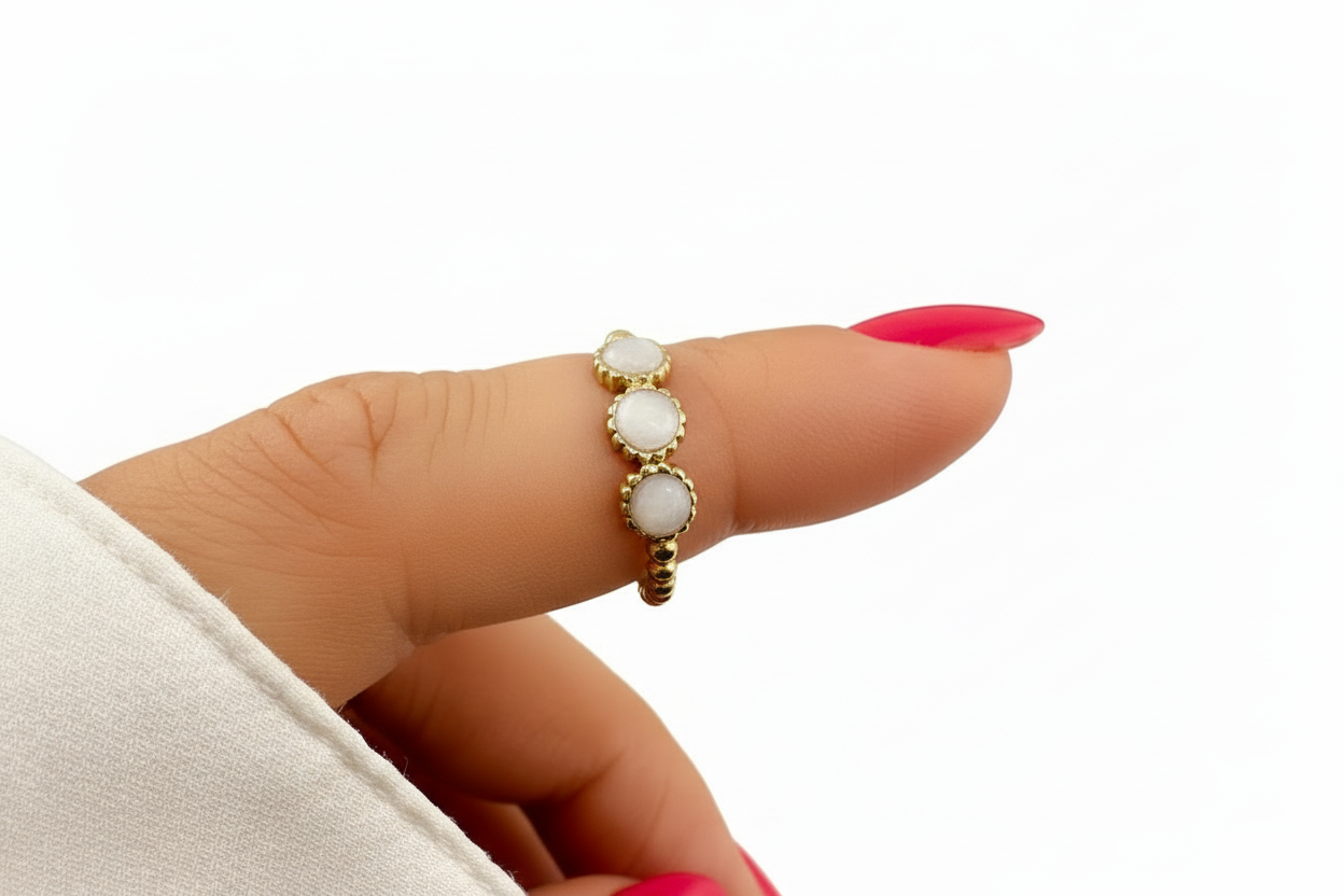 Triple Oval Nacre Cabochon Open Cuff Ring | 18K Gold Plated | Adjustable