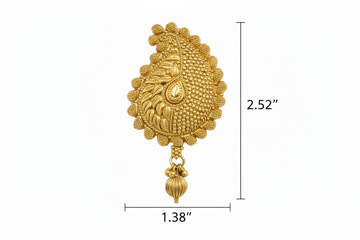 Gold plated hair brooch with intricate design on a white background