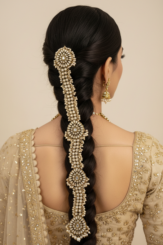 Kundan Pearl Hair Ornament  Traditional Juda Pin with Floral Motifs