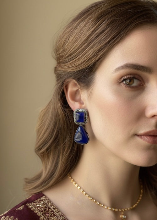 Vintage Art Deco Dangle Drop Earrings - Mint Green Stone