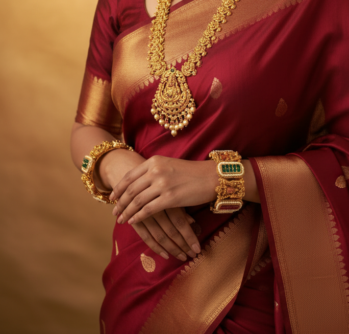 Antique Gold Meenakari Bangles – Traditional Indian Bridal Jewelry with Red Green Stones
