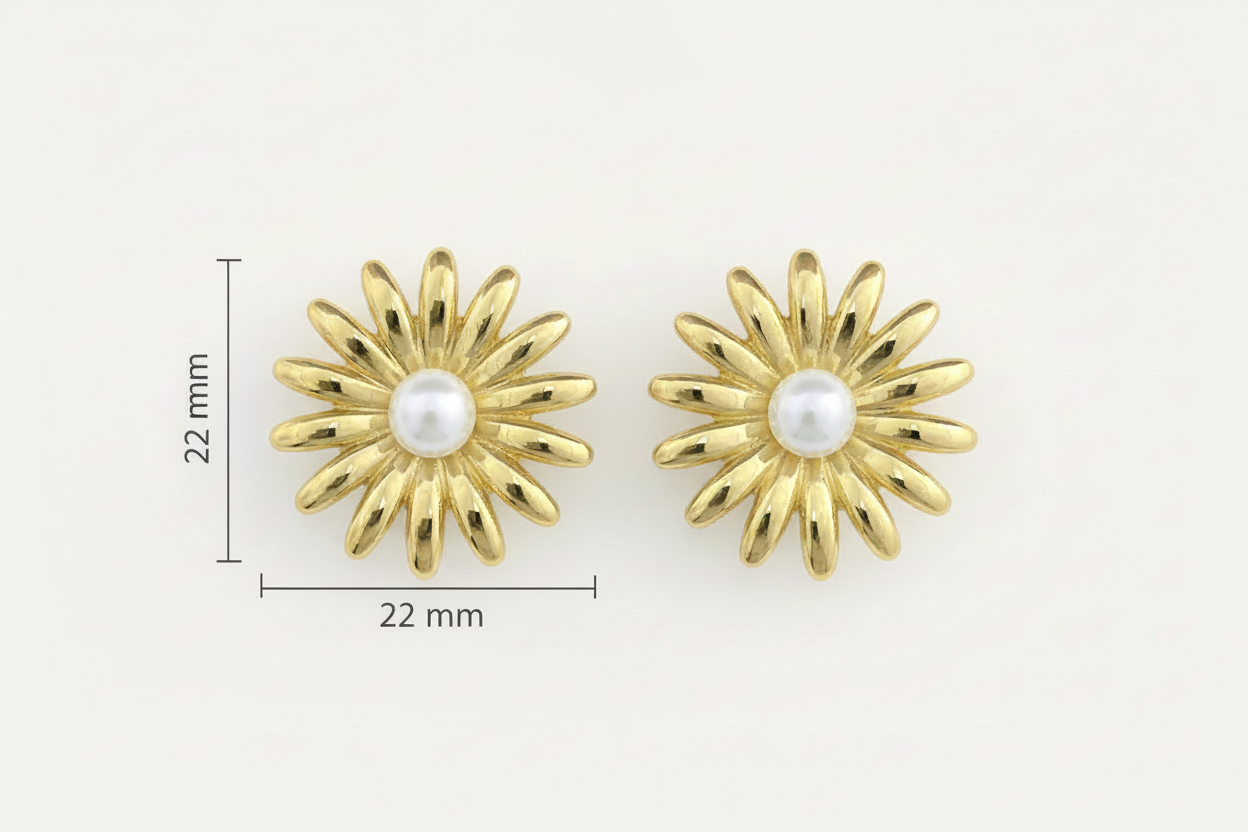 Pearl Center Round Stud Earrings | Anti-Tarnish Gold Tone Western Fashion Earrings | Everyday Ethnic Jewelry
