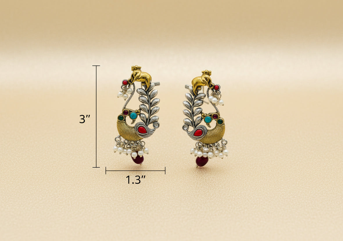 Peacock Motif Cuff Earrings - Temple Inspired Chandbali Style