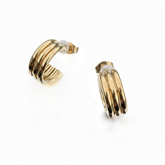 Triple Band Hoop Earrings 18K Gold Plated