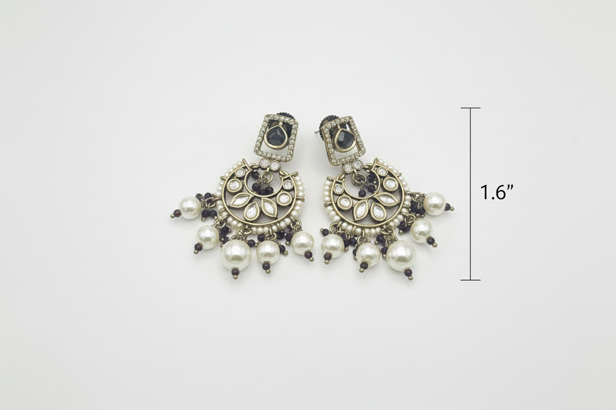 Antique Polish Chandbali Earrings - Kundan & Pearl Drops (2 Styles)