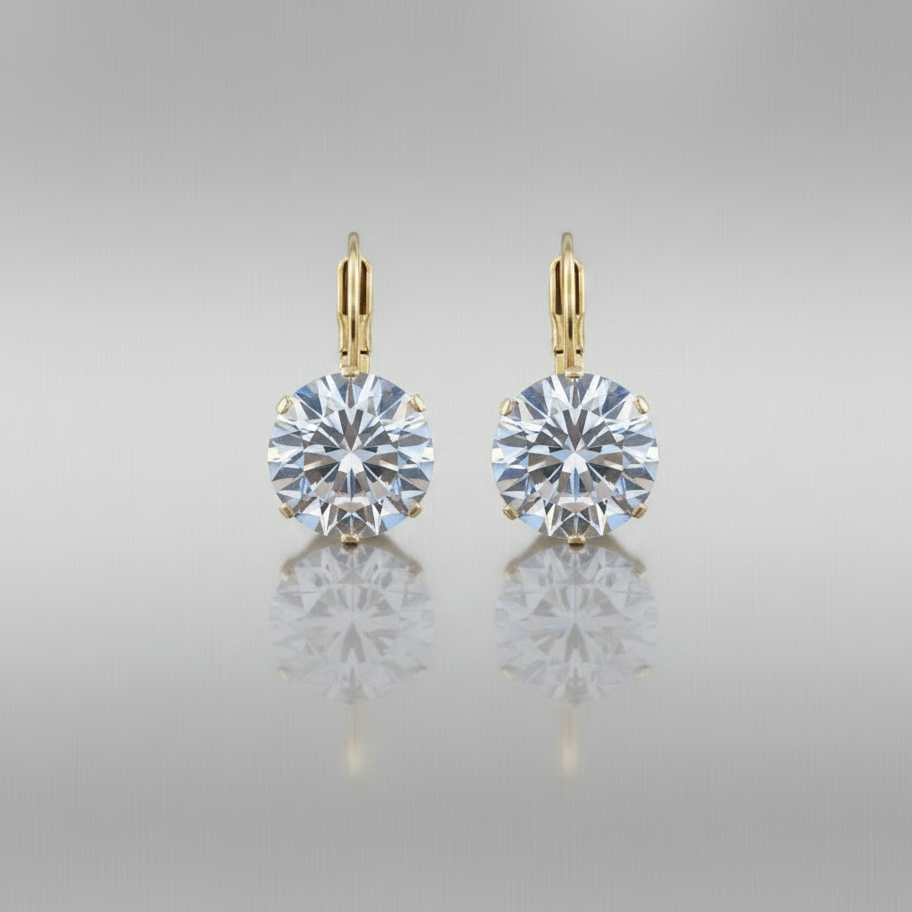 Round Brilliant CZ Lever-Back Drop Earrings 18K Gold Plated