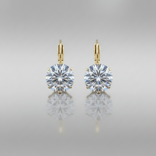 Round Brilliant CZ Lever-Back Drop Earrings 18K Gold Plated