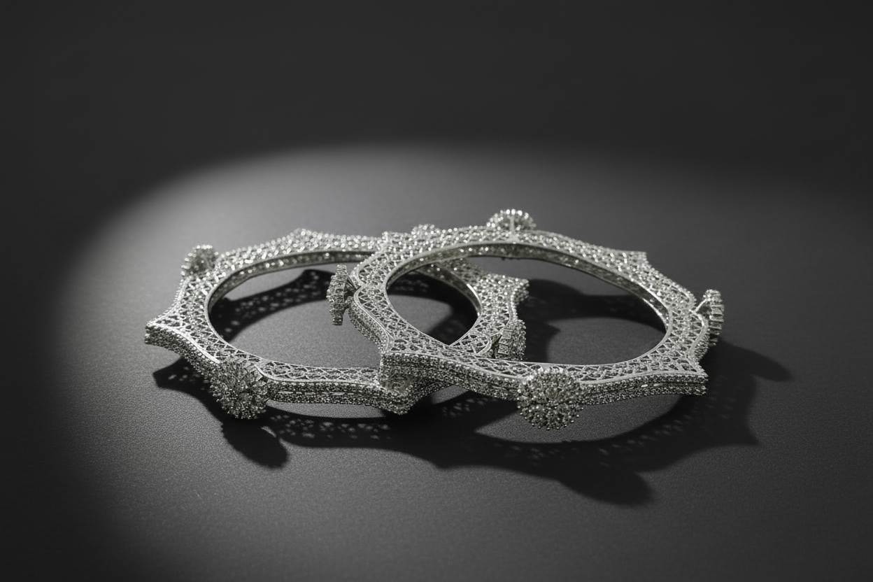 Diamond-encrusted bangle on a dark background