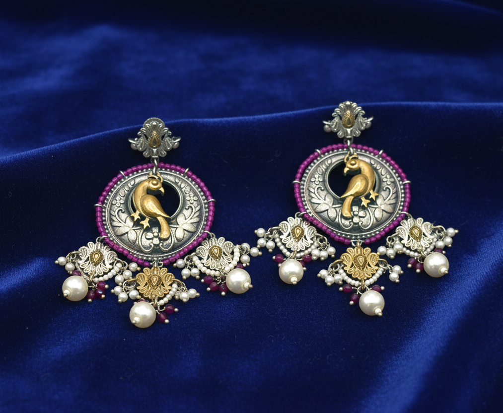Peacock Motif Chandbali-Style Earrings | Temple-Inspired Fashion Jewelry