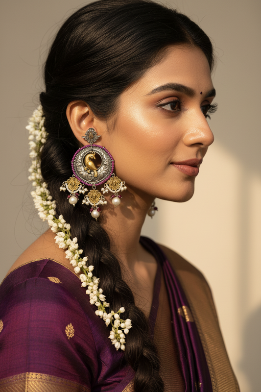 Peacock Motif Chandbali-Style Earrings | Temple-Inspired Fashion Jewelry