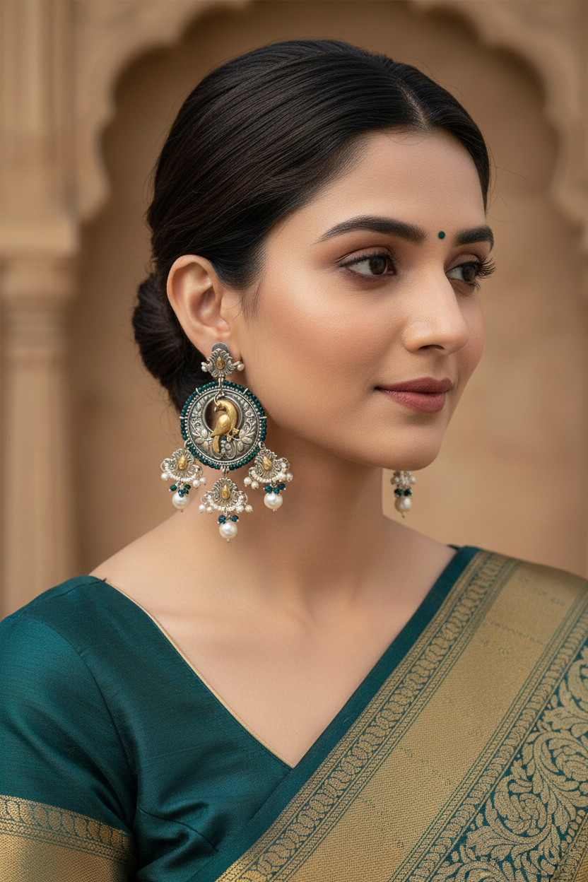 Peacock Motif Chandbali-Style Earrings | Temple-Inspired Fashion Jewelry