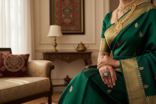 German Silver Antique Enamel Green Floral Medallion Ring