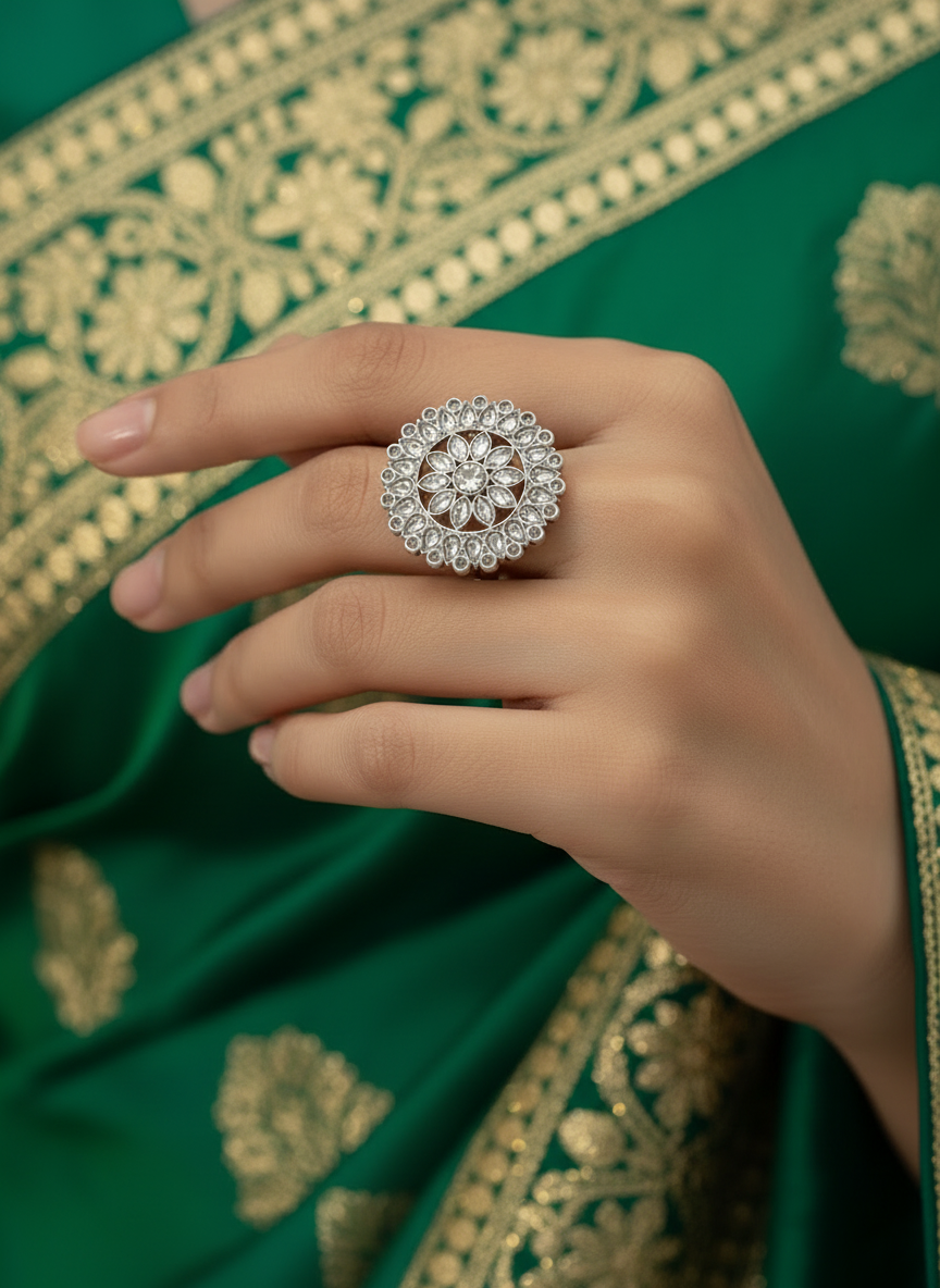 Antique Floral Medallion Ring - Statement Jewelry