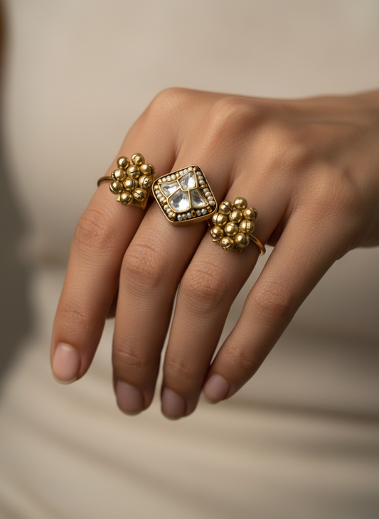 Traditional Indian Double Ring with Beaded Design