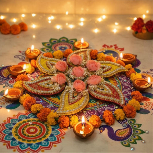 Floral Paisley Rangoli Sticker - Reusable Acrylic Floor Decoration for Diwali & Festivals