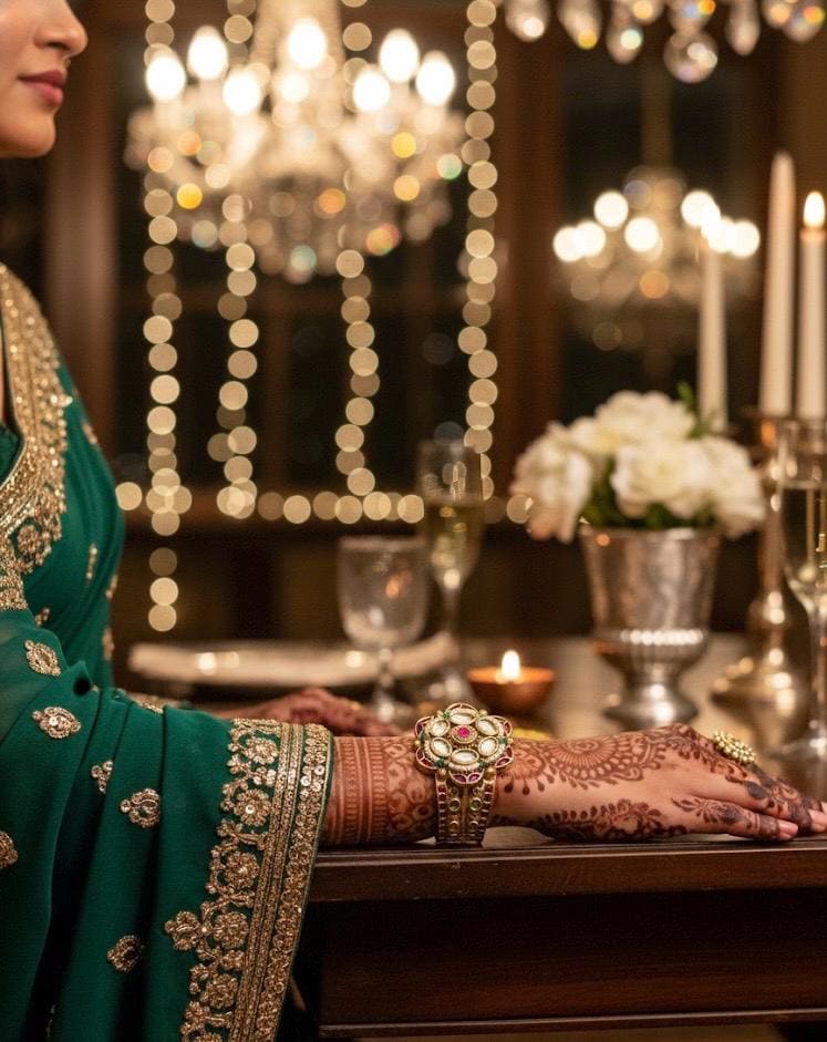 Kundan Heritage Look  Cuff Bracelet with Polki Stones, masterpiece of artwork