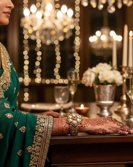 Kundan Heritage Look  Cuff Bracelet with Polki Stones, masterpiece of artwork