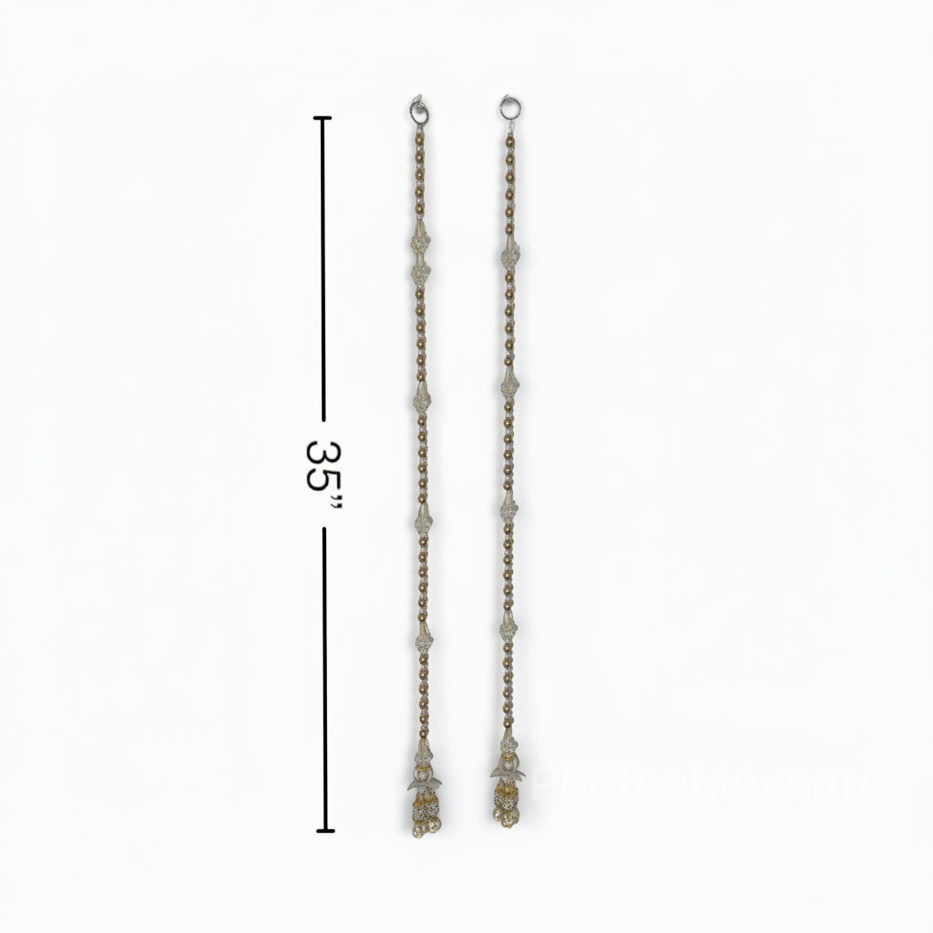 Two decorative chain tassels with a measurement of 35 inches on a white background.