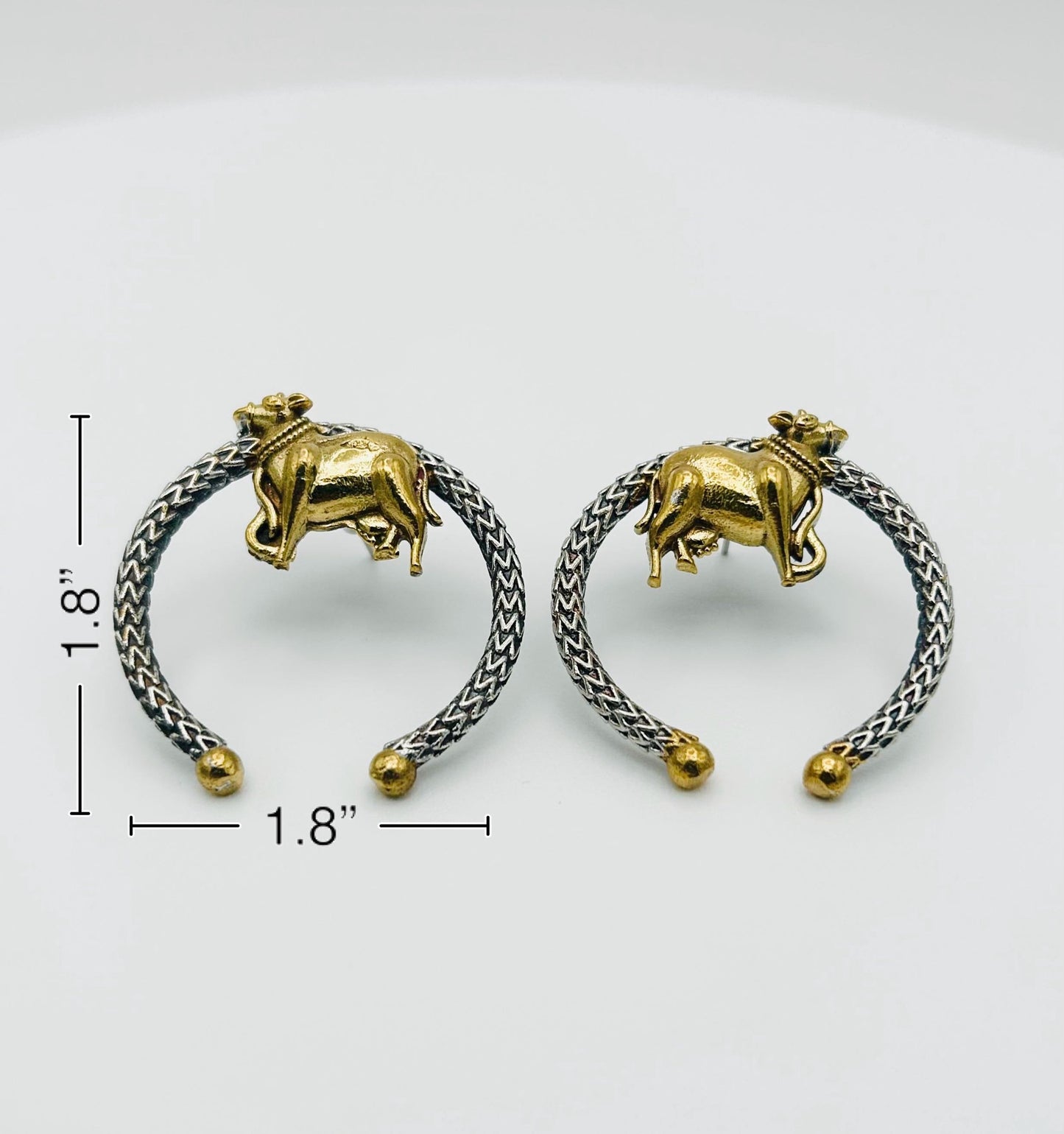 Dual-Tone Gau Mata C-Hoop Earrings Oxidized Silver and Brass Jewelry