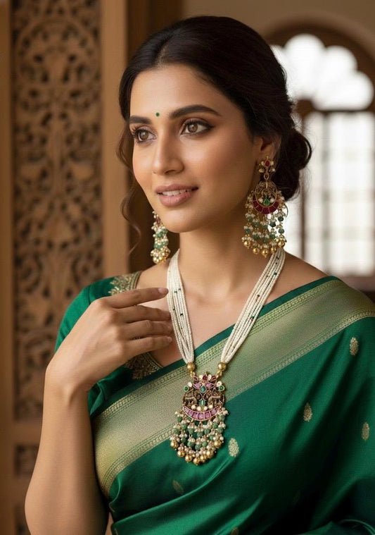 Heritage Multi-Strand Pearl Necklace and Earring Set with Regal Elephant Pendant