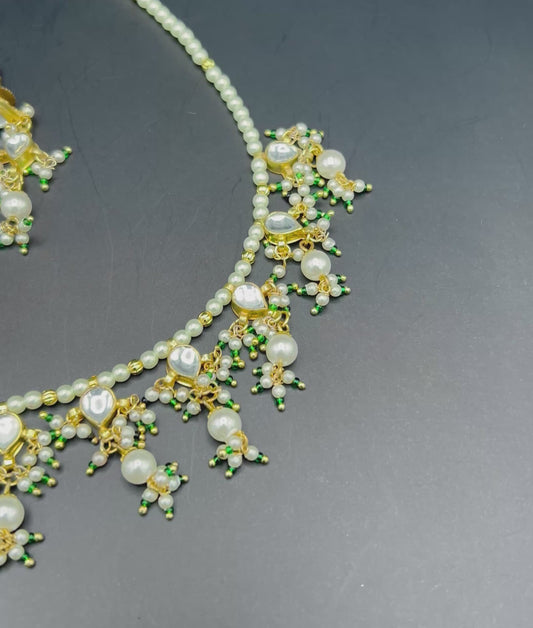 Pearl and Kundan Teardrop Fringe Necklace Set