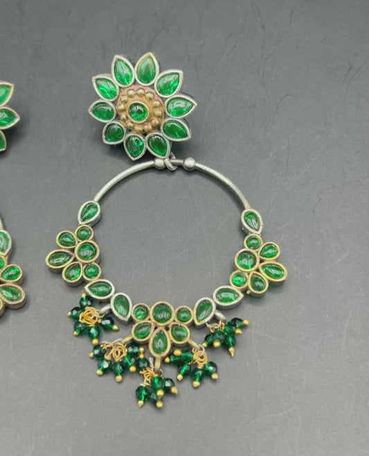 Green Hoop Earrings Floral Stud and Cluster Drop Festive Indian Jewelry