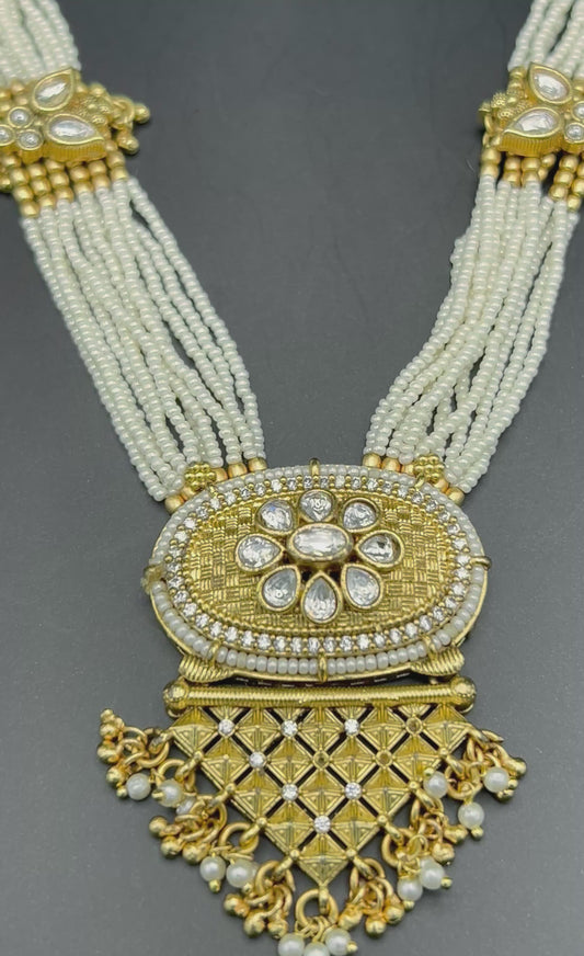 Royal Pearl Polki Rani Haar Necklace Set with Jhumka Earrings – Bridal Indian Jewelry