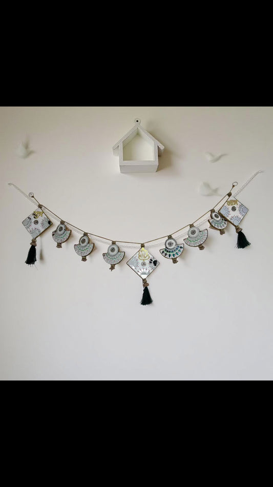 38” Wall Decor: Handmade Indian Ethnic Wall Hanging Toran with Mirror Work and Tassels